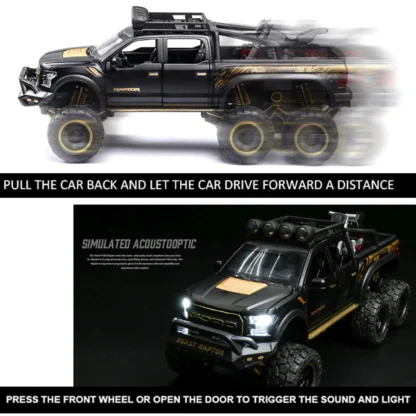 1:24 Pickup Trucks for Boys F150 Raptor Diecast Metal Model Car with Sound and Light for Kids Age 3 Year and up Blue 6