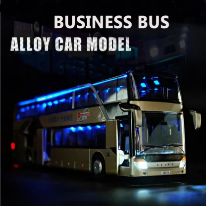 1:32 High Quality Alloy Double Deck Bus Sound Light Metal Diecast Pull Back Simulation Luxury Sightseeing Bus Vehicle Kids Toys 3