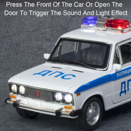 1:24 Lada Police Car Model Toys Alloy Diecast Mini Cars 6 Doors Opened Pull Back Sound Light Ornament Vehicles Children Presents 5