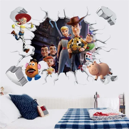 3D Broken Wall ToyStory Sherif Woody Wall Stickers For Kids Rooms Living Room Bedroom Kindergarten Wall Decoration Movie Poster 3