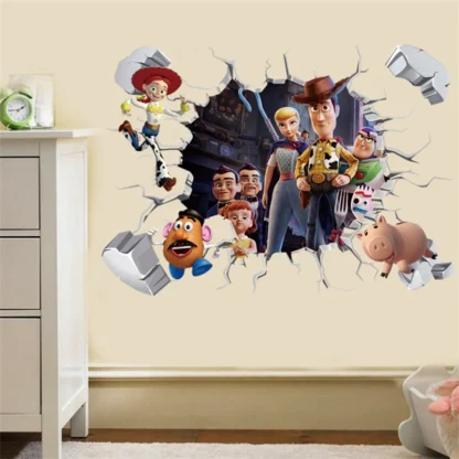 3D Broken Wall ToyStory Sherif Woody Wall Stickers For Kids Rooms Living Room Bedroom Kindergarten Wall Decoration Movie Poster 6