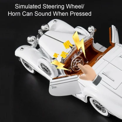 1:18 Benz 500K Toy Cars Alloy Diecast Model Wheel Steering Miniature Vintage Car Rubber Tires Light Sound Vehicle Boy Xmas Gifts 2