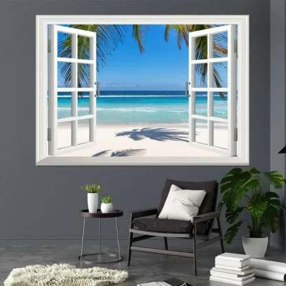 Maldives Beach 3D Window Effect Landscape Poster Print Northern Lights Forest Lake Wall Art Canvas Painting for Room Home Decor 2