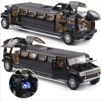 1:32 Alloy Lengthen Hummer Limousine Car Model Metal Diecasts Vehicles With Sound Light Pull Back Car Collection Toys Kids Gifts 1