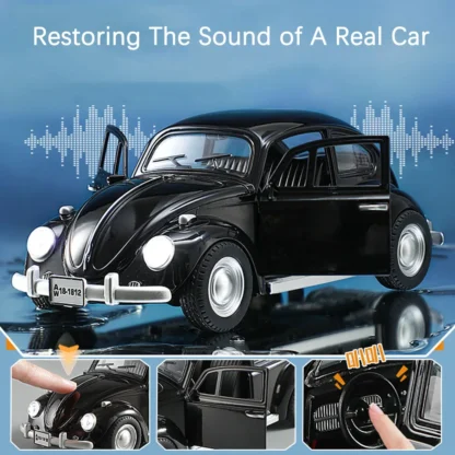 1:18 Scale Beetle 1955 Model Toy Cars Alloy Diecasting Doors Opened Sound Light Pull Back Miniature Vehicles for Children Gifts 5