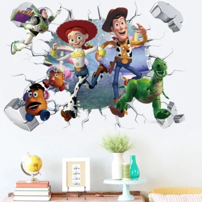 3D Broken Wall ToyStory Sherif Woody Wall Stickers For Kids Rooms Living Room Bedroom Kindergarten Wall Decoration Movie Poster 5