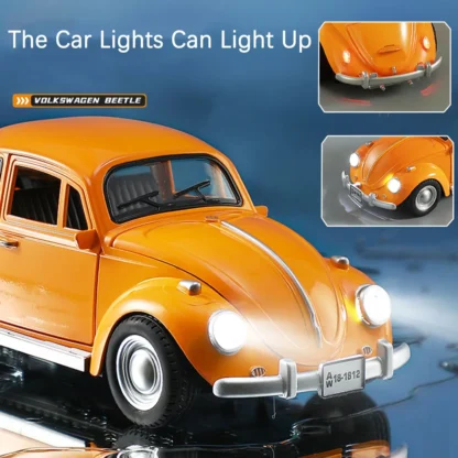 1:18 Scale Beetle 1955 Model Toy Cars Alloy Diecasting Doors Opened Sound Light Pull Back Miniature Vehicles for Children Gifts 4