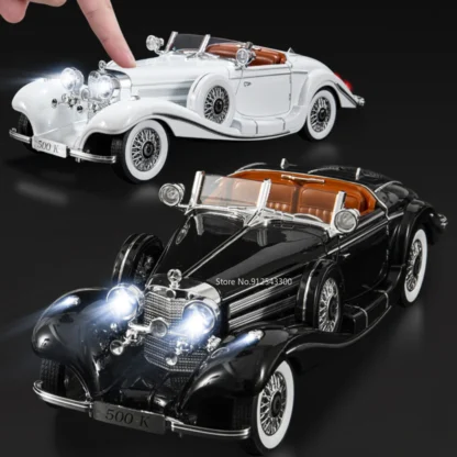 Large Scale 1:18 Benz 500K Classic Car Model Toy Shock Absorption Music Light Doors Opened Retro Vehicle Models Ornaments Gifts 6