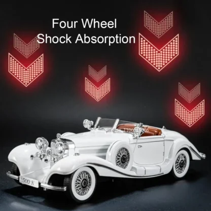 1:18 Benz 500K Toy Cars Alloy Diecast Model Wheel Steering Miniature Vintage Car Rubber Tires Light Sound Vehicle Boy Xmas Gifts 3