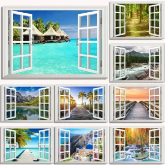 Maldives Beach 3D Window Effect Landscape Poster Print Northern Lights Forest Lake Wall Art Canvas Painting for Room Home Decor 1