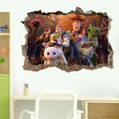 3D Broken Wall ToyStory Sherif Woody Wall Stickers For Kids Rooms Living Room Bedroom Kindergarten Wall Decoration Movie Poster 2