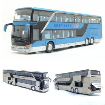 1:32 High Quality Alloy Double Deck Bus Sound Light Metal Diecast Pull Back Simulation Luxury Sightseeing Bus Vehicle Kids Toys 4