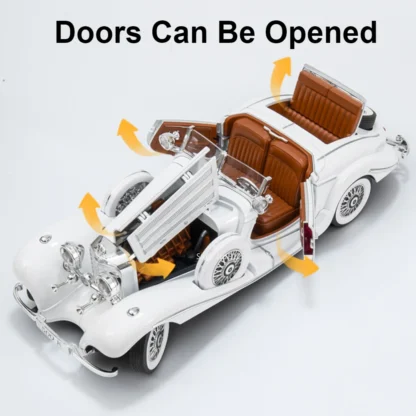 Large Scale 1:18 Benz 500K Classic Car Model Toy Shock Absorption Music Light Doors Opened Retro Vehicle Models Ornaments Gifts 4