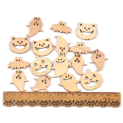 25pcs Horror Pumpkin Ghost Cat Natural Wooden Pendant Halloween Party Decoration Ornaments kids Handmade Crafts Gifts Home Decor - Image 3