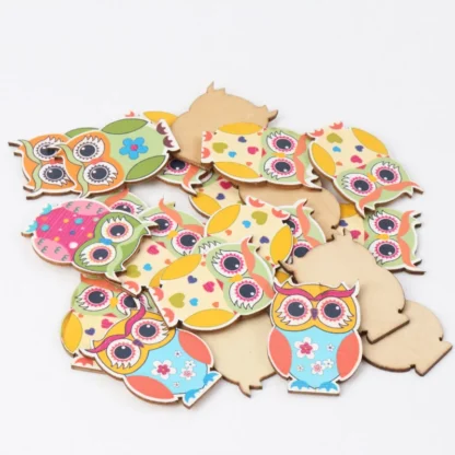 Cartoon Owl Pattern Diy Painting Wooden Handmade Accessories Decoration Children's educational crafts 26x35mm 20pcs