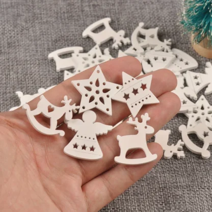 50pcs Mixed Angel Elk White Wooden Christmas Tree Pendants Ornaments Christmas Decoration Xmas Natal Home Decor Crafts M2262