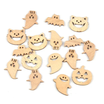 25pcs Horror Pumpkin Ghost Cat Natural Wooden Pendant Halloween Party Decoration Ornaments kids Handmade Crafts Gifts Home Decor