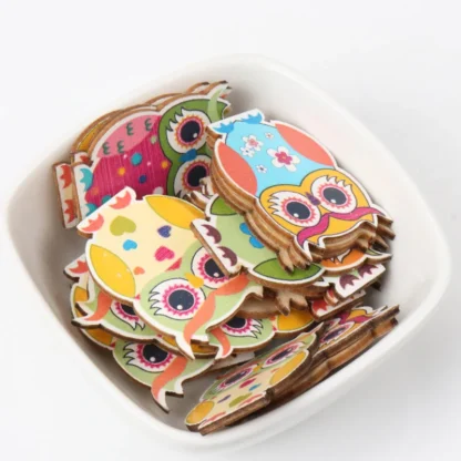 Cartoon Owl Pattern Diy Painting Wooden Handmade Accessories Decoration Children's educational crafts 26x35mm 20pcs - Image 2