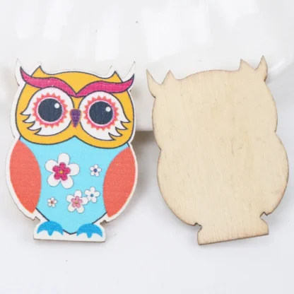 Cartoon Owl Pattern Diy Painting Wooden Handmade Accessories Decoration Children's educational crafts 26x35mm 20pcs - Image 4