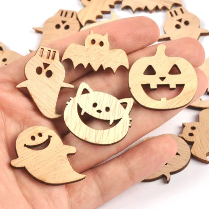 25pcs Horror Pumpkin Ghost Cat Natural Wooden Pendant Halloween Party Decoration Ornaments kids Handmade Crafts Gifts Home Decor - Image 2