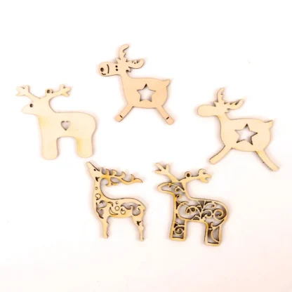 Christmas Deer Pattern Wooden Scrapbooking Collection Craft Handmade DIY Accessory Home Decoration 45-55mm 10pcs - Image 2