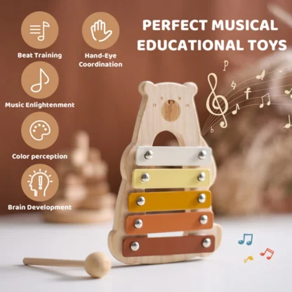 Baby Wooden Musical Instruments Toys Montessori Toys Cartoon Bear Multifunctional Percussion Instruments Piano Education Toys - Image 2