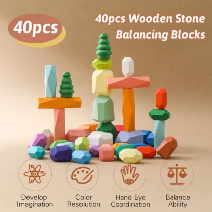 Wooden Sorting Stacking Rocks Stones Sensory Toddler Toys Learning Montessori Toys Building Blocks Game for Kids Birthday Gifts - Image 2