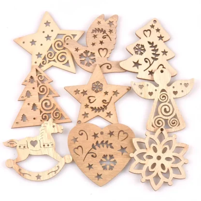 5pcs Mixed Christmas Tree Angel Star Natural Wooden Pendant With Hemp Rope Decoration DIY Handmade Crafts Xmas Home Gift m2557 - Image 6