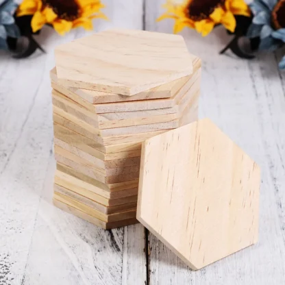 10pcs 1cm thick Wooden Slices Hexagonal Blank Wooden Pieces Discs Wood Ornaments For Painting Architecture Model Home Decoration