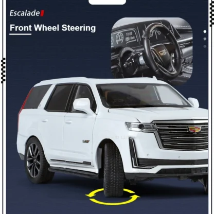 1:24 Escalade Metal Diecast Model Toy Cars 5 Doors Opened Sound Light Shock Absorption Pull Back Ornament Vehicle Gifts for Kids - Image 5