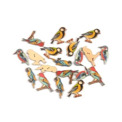 25Pcs 20-40mm Mixed Bird Pattern Painted Wooden Decorative Button DIY Scrapbook Crafts Home Sewing Accessories Handmade Supplies