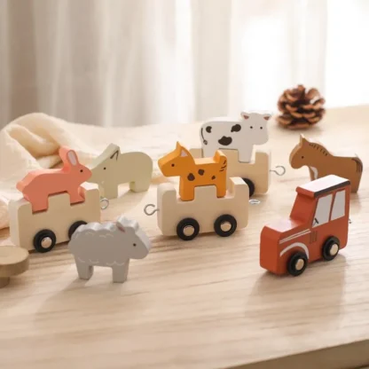 Baby Wooden Train Building Blocks Farm Animals Stacking Educational Toys Children Montessori Stacker Toys for Children Gifts - Image 5