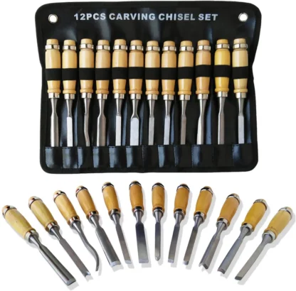 12pcs Wood Chisel Tool Set Woodworking Chisels Wood Carving Tools Trimming Down Wood Woodworking Lathe Gouges Tools Beginners