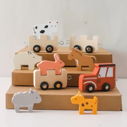 Baby Wooden Train Building Blocks Farm Animals Stacking Educational Toys Children Montessori Stacker Toys for Children Gifts - Image 4