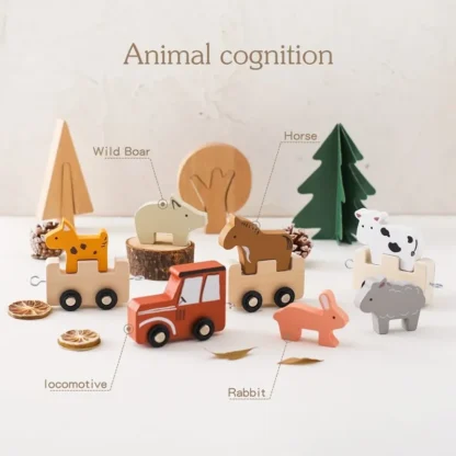 Baby Wooden Train Building Blocks Farm Animals Stacking Educational Toys Children Montessori Stacker Toys for Children Gifts - Image 3