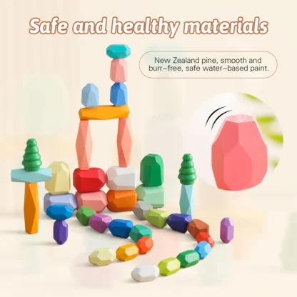 Wooden Sorting Stacking Rocks Stones Sensory Toddler Toys Learning Montessori Toys Building Blocks Game for Kids Birthday Gifts - Image 3