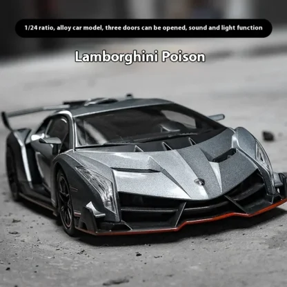 1:24 Lamborghini Poison Veneno Car Alloy Car Diecast Metal Model Sound Light Pull Back Toy Collect Gift Box Ornaments Kids Toys