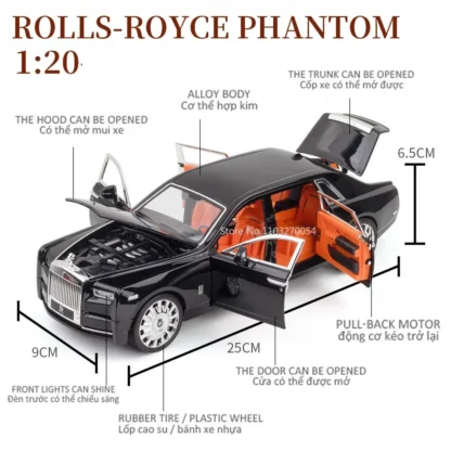 1/20 Rolls-Royce Phantom SUV Alloy Diecasts Car Model Toy With Pull Back Function Limousine Vehicle Models For Boy Birthday Gift - Image 3