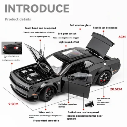 1:24 Dodge Challenger SRT Hellcat Redeye Super Muscle Car Alloy Metal Diecast Car Model Collecting Hobby Decorative Gift Friend - Image 2