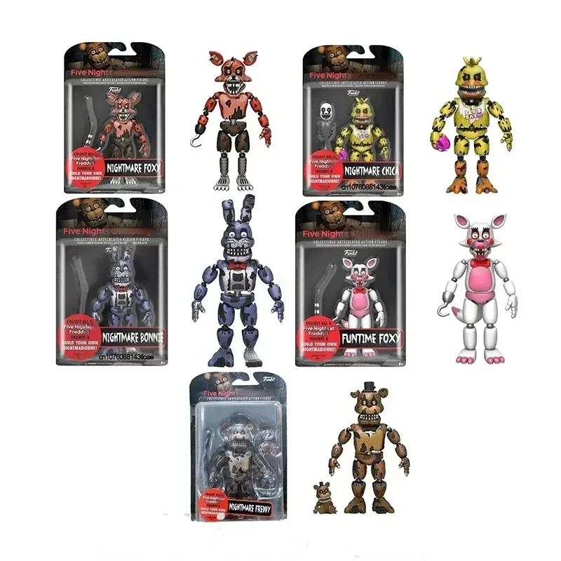 14CM FNAF Figures Nightmare Freddy Bonnie Foxy Chica Action Figure Movable Blacklight Freddy Frostbe PVC Model Collection Toys