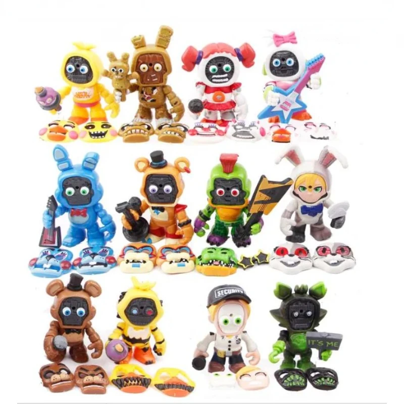 12pcs/set FNAF Figures Freddy Face Changeable Action Figure Toys