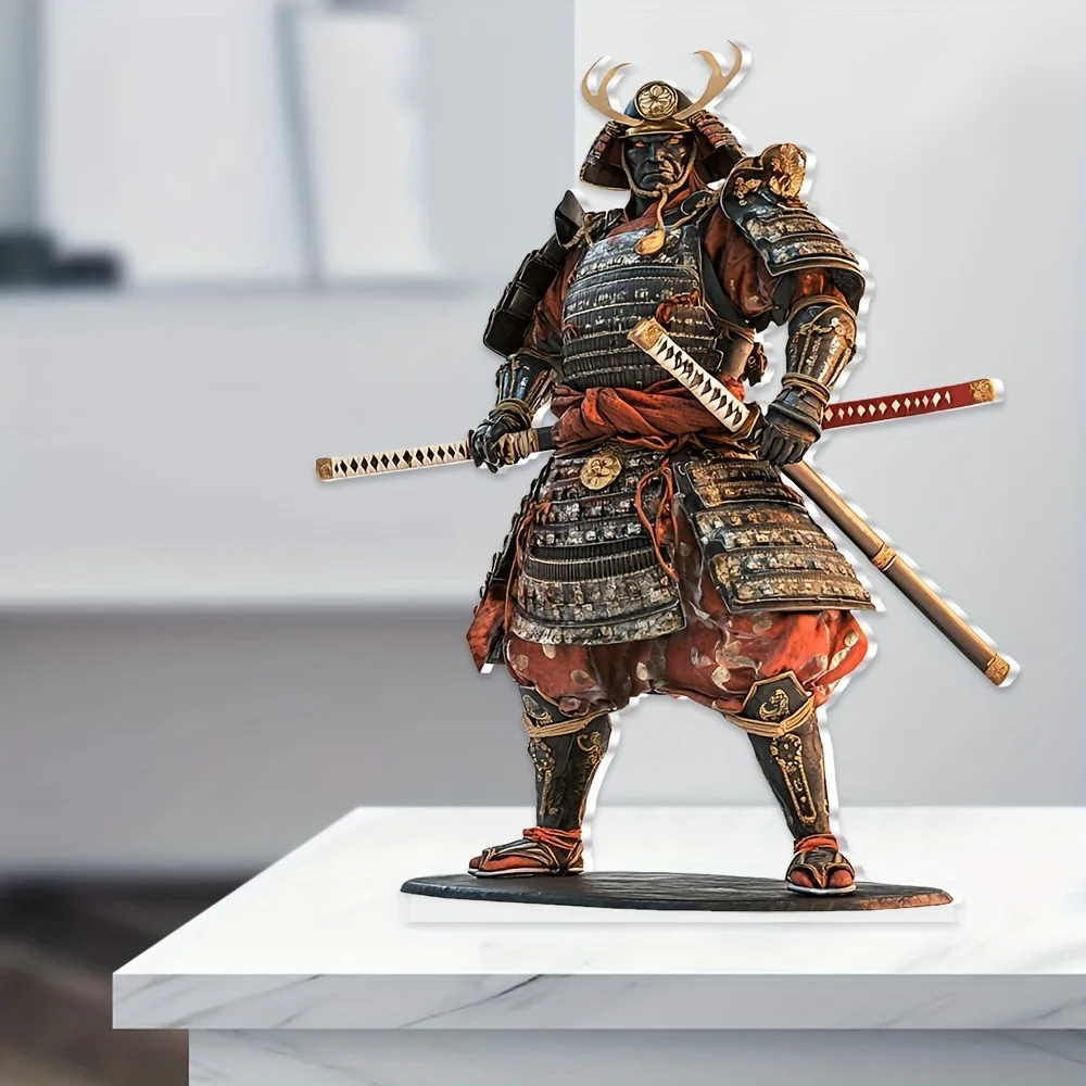 2D Flat, 1 Piece, Bohemian Style Samurai Acrylic 5.91 X 4.72 Inches Multi Purpose Desktop Logo And Statue, Suitable Home, Living