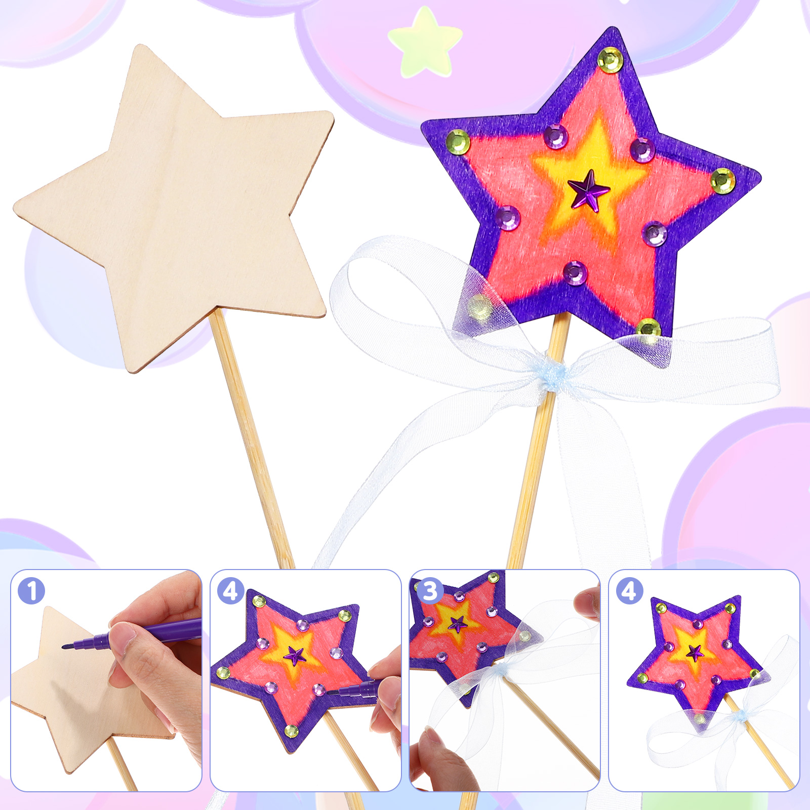 Fairy Wand Princess Wands For Girls Crafts Party Plain Wood Unfinished Unpainted Wooden Coloring Gift