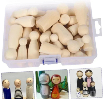 50 DIY Wooden Peg Dolls Family Kit - Unfinished Blank Peg People to Paint and Customize - Arts and Crafts Supplies - Image 4