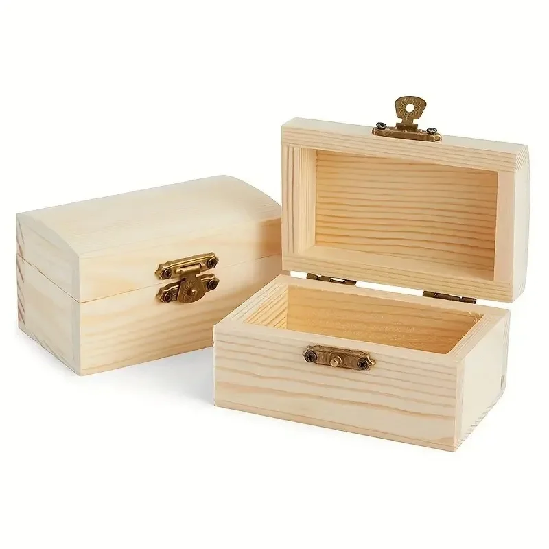 10 Pieces Small Wooden Box Unfinished Paintable Treasure Boxes with Lid for DIY Arts & Crafts Halloween Pirate Birthday Party