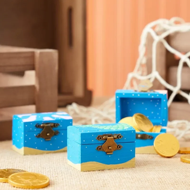 10 Pieces Small Wooden Box Unfinished Paintable Treasure Boxes with Lid for DIY Arts & Crafts Halloween Pirate Birthday Party