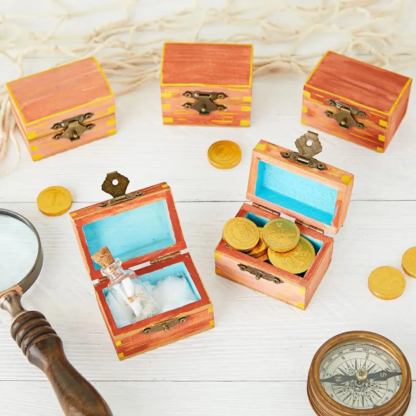 10 Pieces Small Wooden Box Unfinished Paintable Treasure Boxes with Lid for DIY Arts & Crafts Halloween Pirate Birthday Party - Image 4