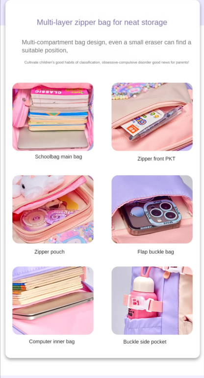 2023 Primary School Girls' Schoolbag Kawaii Lightweight Children's Bag Waterproof Bags Colorful Travel Backpack Mochilas Gifts - Image 5