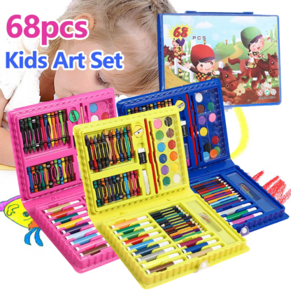 68PC Kids Painting Colored Pencil with Crayons Oil Pastels Watercolor Markers Set for Children Christmas Gift - Image 4