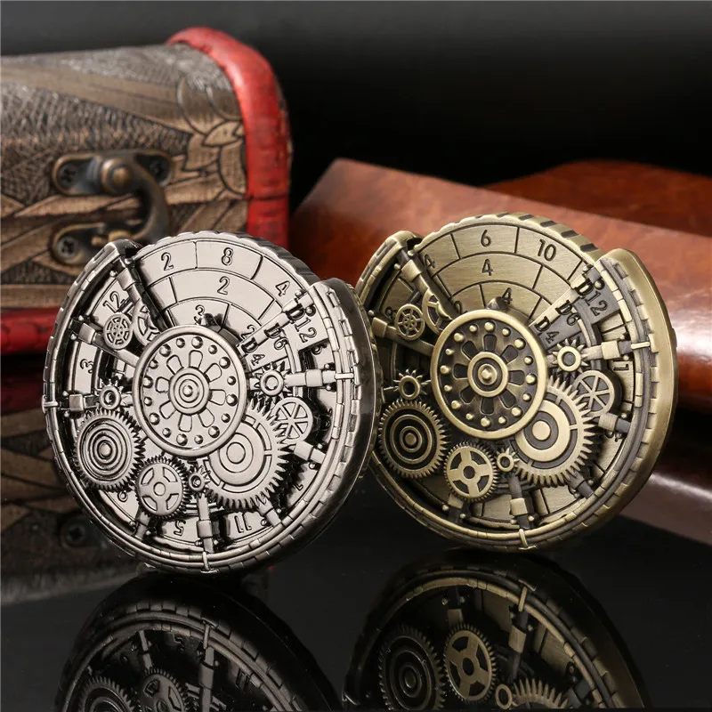 Steampunk Gear Design Metal Dice Spinner 7-in-1 Dice Turnable Rotating Roller for Role Play Gaming Accessory Wedding Gift Bag